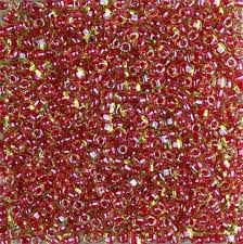 8/0 Red Lined Peridot Seed Bead - 10 grams